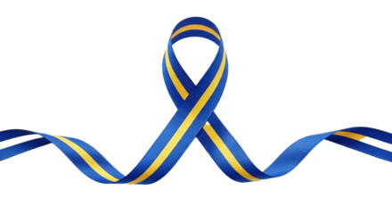 Down syndrome awareness ribbon blue and yellow symbol of support and advocacy for trisomy awareness on transparent background