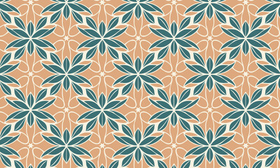 Art Nouveau Floral Leaf Pattern in Teal and Terracotta. Seamless elegant botanical vector background for fabric