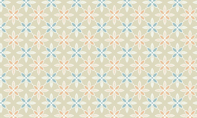 Fototapeta premium Simple Ditsy Floral Pattern in Pastel Blue and Peach. Seamless delicate vector background for kids and spring