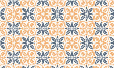 Modern Floral Checkerboard Pattern in Orange and Blue. Seamless bold and graphic vector background