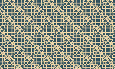 Chinese Art Deco Lattice Pattern in Blue and Gold. Seamless geometric vector background for luxury decor