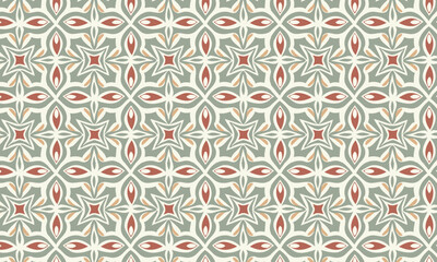 Elegant Mediterranean Tile Pattern in Sage Green and Terracotta. Seamless vintage vector background for kitchen