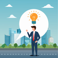 Communication to solve problem, meeting or conversation to success, efficient communicate, important speech or sharing opinion, feedback or discussion concept, businessman on speech bubble with ide