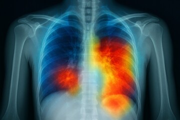 Chest X-ray with highlighted lung areas, machine learning in medicine