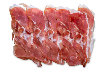 Slices of parma ham isolated  in top view