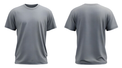 Front and back view mockup of a heather grey crew neck tshirt ready for design and branding  isolated on isolated on white transparent background © Abir