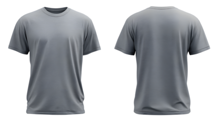 Front and back view mockup of a heather grey crew neck tshirt ready for design and branding  isolated on isolated on white transparent background