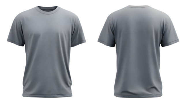 Front and back view mockup of a heather grey crew neck tshirt ready for design and branding  isolated on isolated on white transparent background