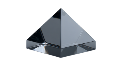 Geometric pyramid reflecting light on a isolated on white transparent background demonstrating minimalism and modern design aesthetics