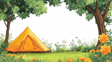Camping Frame Background Vector Illustration in Isometric Style