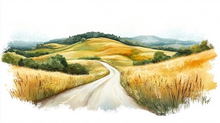 Serene Countryside Roads Watercolor Style Vector Illustration