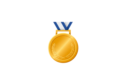 Gold medal award achievement champion first place winner success competition prize vector graphic on transparent background