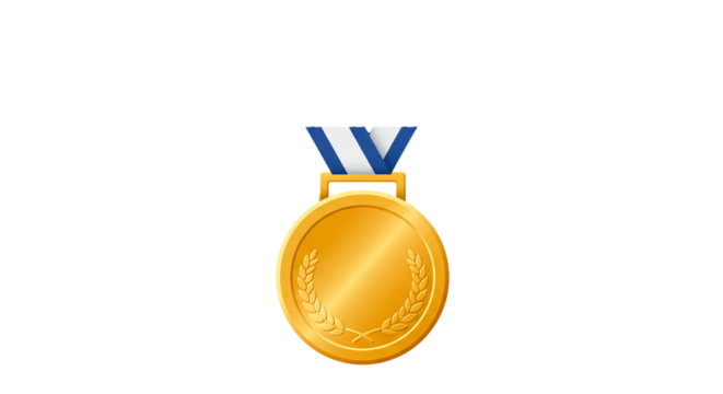 Gold medal award achievement champion first place winner success competition prize vector graphic on transparent background - Powered by Adobe