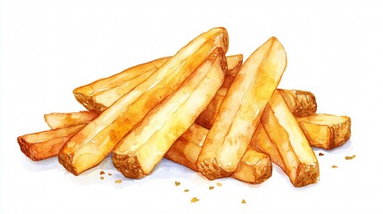 Delicious French Fries Watercolor Art Style Vector Illustration