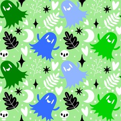 Halloween ghost seamless cute cartoon pattern for wrapping paper and fabrics