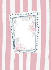 Watercolor floral frame. Hand painted garden flowers, leaves with line, doodles frames. Floral border on hand-drawing background. Botanical illustration for design, print or background, cards
