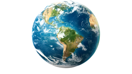 High definition globe image illustrating earth with realistic colors oceans continents atmosphere and clouds isolated on a isolated on white transparent background