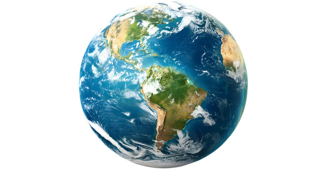 High definition globe image illustrating earth with realistic colors oceans continents atmosphere and clouds isolated on a isolated on white transparent background