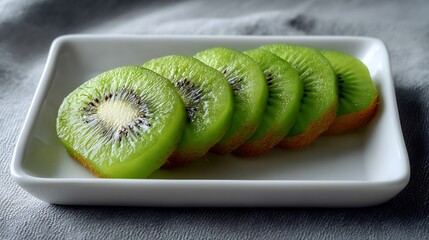 Sliced Kiwi Fruit Arranged on a White Plate