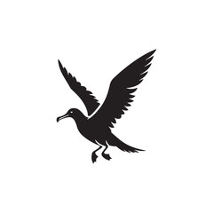 Graceful Albatross Silhouette in Flight – Elegant Seabird Vector Art Depicting Ocean Majesty with Bold Black Lines, Minimal Design, Marine Wildlife Symbol in Timeless Soaring Pose
