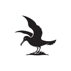 Graceful Albatross Silhouette in Flight – Elegant Seabird Vector Art Depicting Ocean Majesty with Bold Black Lines, Minimal Design, Marine Wildlife Symbol in Timeless Soaring Pose
