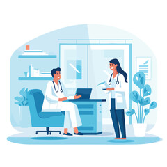 Professional Nurse and Doctor Medical Consultation Vector Illustration
