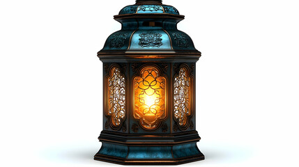 Ornate blue and gold lantern with glowing light