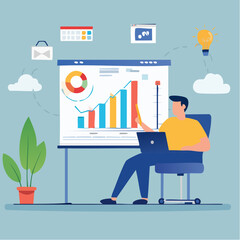 Data analysis, datum analytics or customer insight, graph and chart statistics diagram, forecasting model, predictive or data visualization concept, businessman working with data on computer lapto