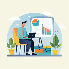 Data analysis, datum analytics or customer insight, graph and chart statistics diagram, forecasting model, predictive or data visualization concept, businessman working with data on computer lapto