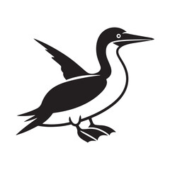 Booby Bird Silhouette Vector Design – Bold Coastal Seabird Graphic Featuring Iconic Pose, Minimalist Black Outline Style, Marine Wildlife Art Perfect for Prints, Logos, and Decor
