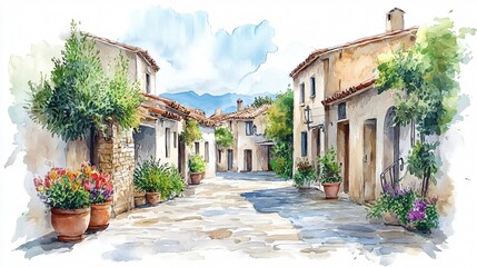 Street Watercolor Vector Illustration - Detailed Urban Scene Painting