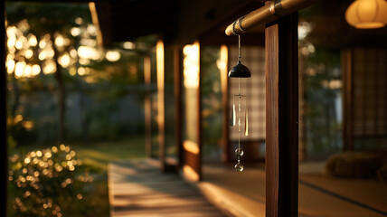 風鈴と夕暮れの縁側風景