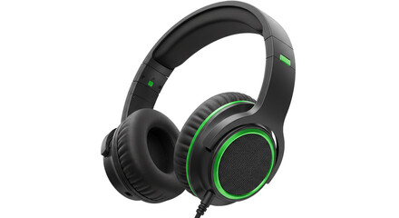 Naklejka premium Black and green gaming headset wired headphones over ear headphones computer headphones audio equipment on transparent background