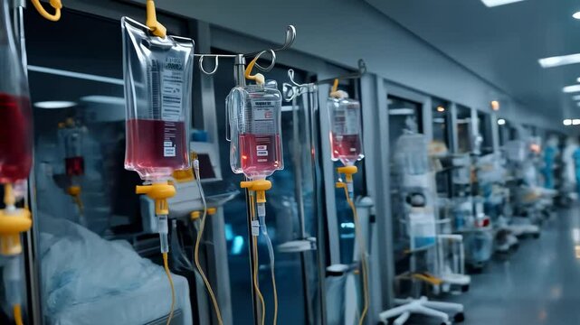 Intravenous Therapy Setup in Hospital Corridor