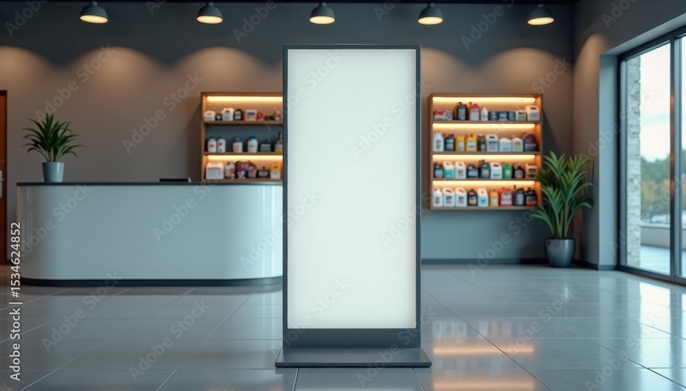 Poster modern reception area with blank advertising display in interior