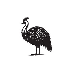 Powerful Cassowary Silhouette Vector Art – Bold Tropical Bird Design Featuring Distinctive Helmeted Head, Strong Legs, Jungle Wildlife Icon in Minimalist Black Outline for Modern Display
