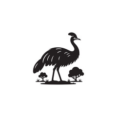 Powerful Cassowary Silhouette Vector Art – Bold Tropical Bird Design Featuring Distinctive Helmeted Head, Strong Legs, Jungle Wildlife Icon in Minimalist Black Outline for Modern Display
