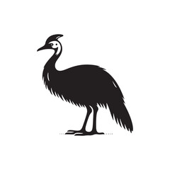 Powerful Cassowary Silhouette Vector Art – Bold Tropical Bird Design Featuring Distinctive Helmeted Head, Strong Legs, Jungle Wildlife Icon in Minimalist Black Outline for Modern Display
