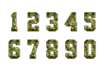 Naklejka premium Full Set of Embossed Camouflage Numbers 1 to 9 High Resolution with Transparent Background