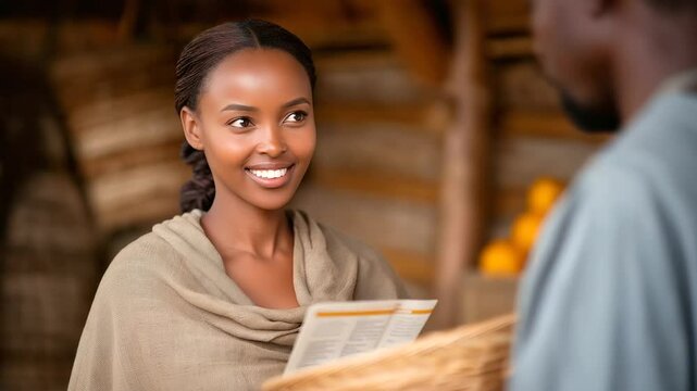 Vendor Negotiating with Buyer Over Price List and Goods Basket