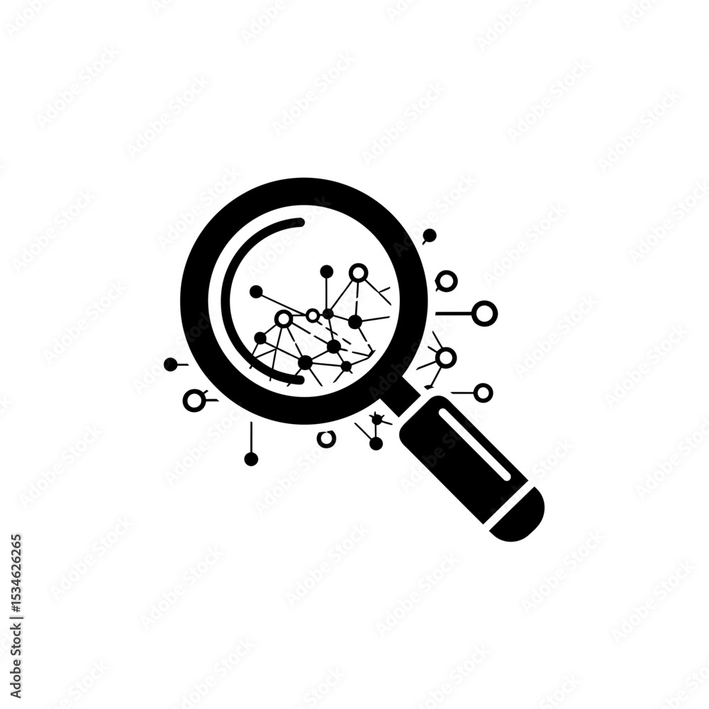 Poster magnifying glass exploring connections and data visualization