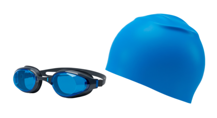 Best swimming goggles and cap set for adults and kids waterproof anti fog uv protection gear equipment on transparent background