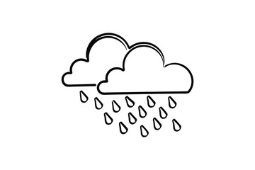 Simple line drawing rain clouds and raindrops weather icon