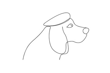 Minimalist line art drawing of a dog wearing a hat