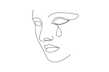 Single line drawing weeping woman face minimalist art