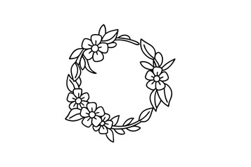 Simple floral wreath design outline circular frame