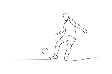 Soccer player kicking ball single line drawing minimalist sport illustration
