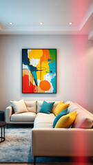 Stylish modern living room interior with colorful abstract painting on the wall Cozy living room arr
