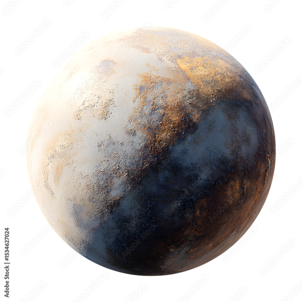 Wall mural realistic 3d render of an alien exoplanet with textured surface and atmospheric hues isolated on a i