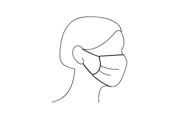 Woman wearing a face mask simple line art illustration